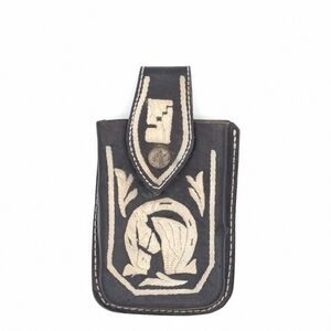 Black Cream Western Leather Phone Holster Belt Clip Cowboy Case